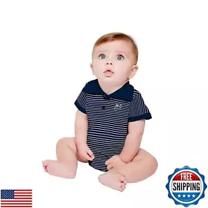 Two Feet Ahead Notre Dame Striped Short Sleeve Golf Polo Baby Bodysuit Creepe - Picture 1 of 3