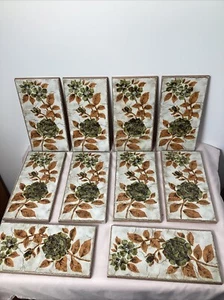 Made In Italy Qtà. 10 Piastrelle Rettangolari Fiori Floreali Misto Colore Arancio Verde - Foto 1 di 5