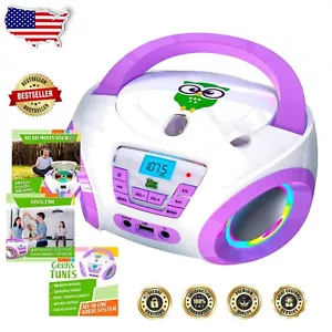 Purple Kids Boombox CD Player with FM Radio & Disco Lights - Batteries Included - Picture 1 of 9