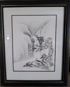 VTG Original Pencil Sketch Art Signed Reed. "Serenity Waterfall". - Picture 1 of 6