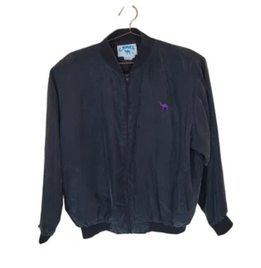 Pre-Owned Vintage CAMEL L Black Embroidered Logo Silk Jacket - Picture 1 of 16