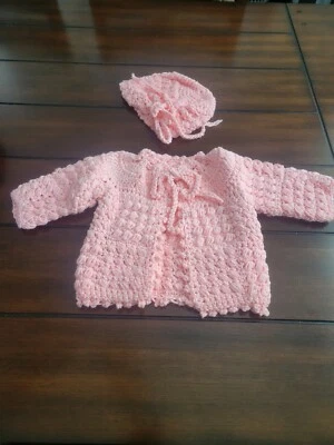 hand crocheted baby blanket and sweater - Image 1 of 2