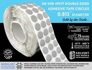 3M VHB 4957F DOUBLE-SIDED TAPE CIRCLES, 0.813” DIAMETER, SOLD BY THE CIRCLE! - Picture 1 of 1