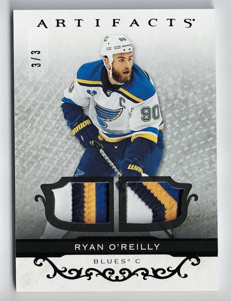 2021-22 Artifacts Black Dual Patch #142 Ryan O'Reilly 3/3 !! 2x 4 Color Patches - Image 1 of 1