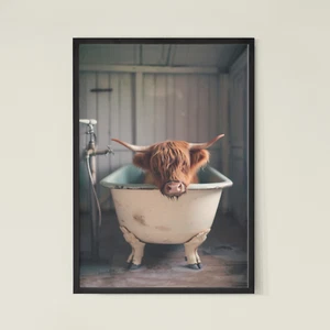 Highland Cow in A Roll Top Bath Print Cow bathroom poster - Picture 1 of 13