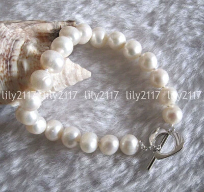 Brazalete de perlas cultivadas de agua dulce blancas del Mar del Sur de 8"" naturales genuinas de 8-10 mm Foto 1 de 3