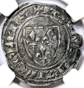 Charles VI France Silver Blanc Guenar 1380-1422 NGC XF45 Medieval Cross Shield - Picture 1 of 19