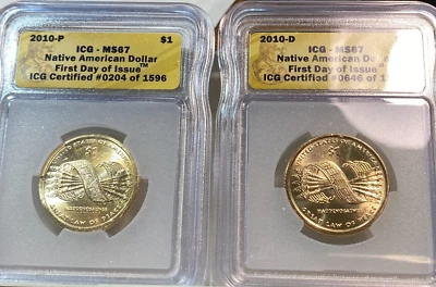 Dólar nativo Sacagawea 2010-P&D ANACS MS67 mejor precio eBay* CHRC Foto 1 de 2