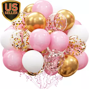62Pcs Pink Gold Confetti Latex Balloons Kit, 12 Inch Pink White Gold Helium B... - Picture 1 of 1