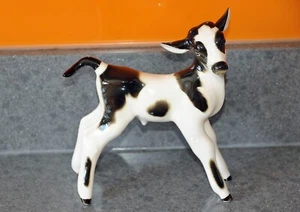 Lomonosov Imperial Russian Ceramic Black & White Bull Calf Cow 17 cms high - Picture 1 of 5
