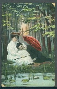 Cartolina d'epoca romantica giornata di coppia al lago - Foto 1 di 1