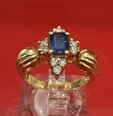 Vintage Solid 14k Yellow Gold Sapphire & Natural Diamonds Ladies Ring  Size 5.75 - Image 1 of 4