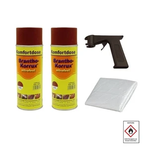 2x Brantho Korrux nitrofest rotbraun 400ml Spraydose + Handgriff + Abdeckfolie - Bild 1 von 1