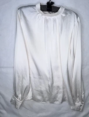 Blusa H&M Satinada Blanca Crema Cuello Simulado Cuello Soporte Blusa Oficina Sirena Talla XL Foto 1 de 4