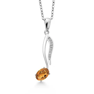 925 Sterling Silver Pendant with Chain Madeira Citrine Moissanite (0.44 Cttw) - Picture 1 of 6