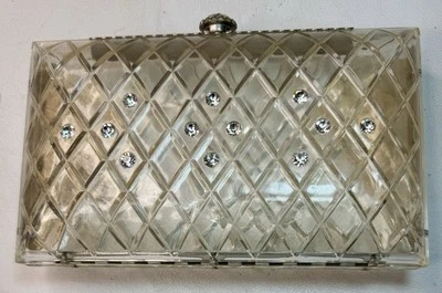  1950's Vintage Clear Lucite Clutch Purse Bag w Rhinestones Art Deco - Image 1 of 4