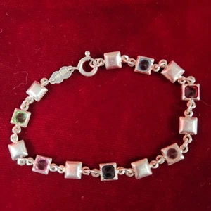 VTG ITALIAN STERLING SILVER BEAD LINK 6.5" BRACELET WITH COLORFUL GEMS Small - Picture 1 of 17