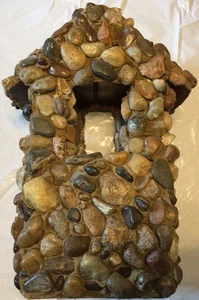 Vintage Handmade Birdhouse Rustic Stone Pebble Covered Cottage Rock HEAVY - Picture 1 of 8
