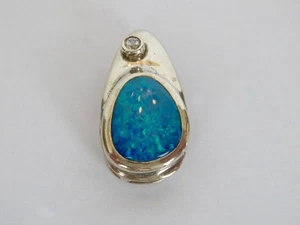 Sterling Silver & 14K Gold Boulder OPAL & DIAMOND Slide Pendant 3/4" L by 1/2" W - Picture 1 of 9
