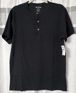 Camicia Todd Snyder uomo piccola nera manica corta Henley made USA nuova con etichette collo bottoni - Foto 1 di 8