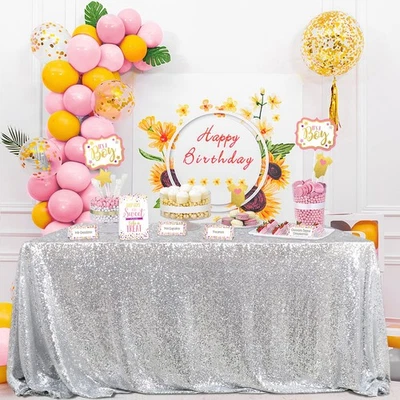 Sequin Tablecloth 60x102 Inch Silver Tablecloth Christmas Glitter Tablecloth ... - Image 1 of 4