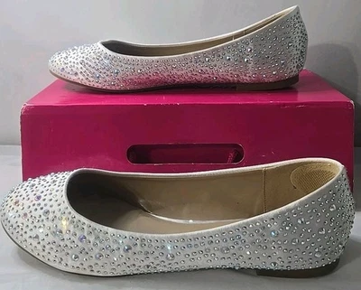 DREAM PAIRS Kid Girls Silver Glitte Rhinestone Slip-On Flat Shoes Sz 10 - Image 1 of 4