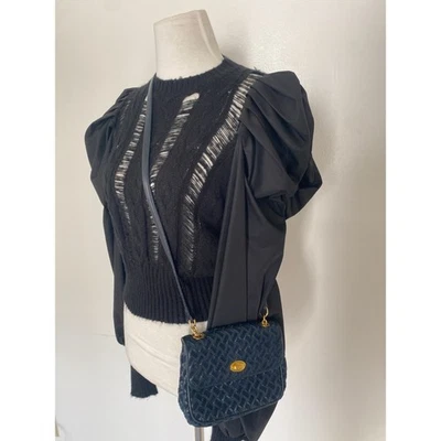 Bally Vintage Small Woven Shoulder Crossbody Bag Purse Navy Blue - Image 1 of 4