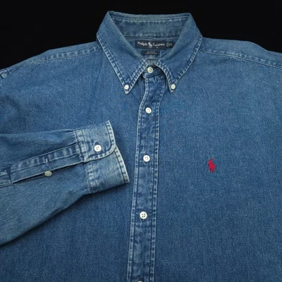 POLO RALPH LAUREN BUTTON SHIRT -XL- BLUE DENIM -RED PONY- BLAIRE RELAXED -JEAN - Image 1 of 4