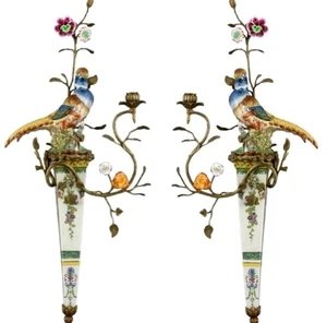 Juego de 2 candelabros colgantes de pared de porcelana para pájaros -Wild Breeze -30""H - Imagen 1 de 6