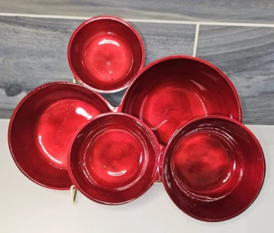 Godinger Silver Art Company Ruby Red Enamel on Metal Cluster Serving Bowls - Image 1 of 4