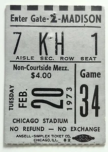 1973 L.A. Lakers vs. Chicago Bulls Ticket stub 2/20/73 Wilt Chamberlain NBA VTG - Picture 1 of 2