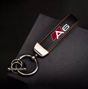 For Audi A6 Car Keychain Auto Accessories Emblem Key Ring Black Red Leather NEW