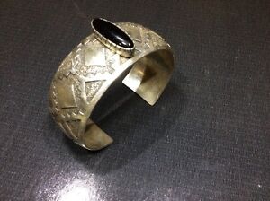 Sterling Silver &Onyx Cuff Bracelet By JR(Navajo Artist Jerry Roan maybe?)38.5gr