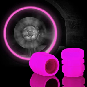 4× Pink Luminous Car Tire Valve Caps Wheel Tyre Stem Cover Universal Accessory - Picture 1 of 6