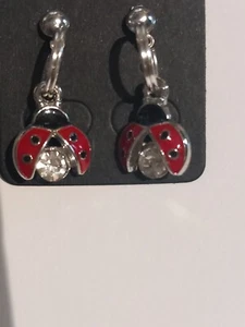 Ladybird Earrings Silver Plated With Cubic Zirconia Stone - Picture 1 of 2