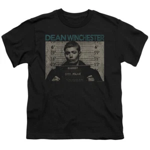 Supernatural Kids T-Shirt Dean Winchester Mug Shot Black Tee - Picture 1 of 1