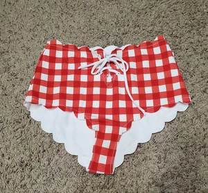 Marysia Swimsuit Bottom Women Small Red White Gingham Scalloped Retro High Waist - Picture 1 of 11