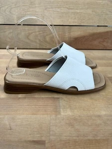 90s Minimalist Square Heel Leather Block Slides Sandal White Size 7 - Picture 1 of 8