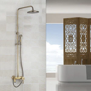 Antique Brass Rain Shower Faucet Set Round Heads Mixer Hand Spray Wall Mount Tap - Picture 1 of 7