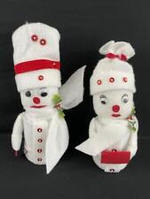 Pair Of Handmade Felt Snowmen Christmas Decorations White Red Sequin