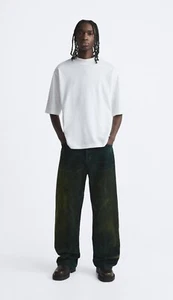 NWT rare Zara velvet faded jeans men green size 42 Kanye hip hop style - Picture 1 of 11