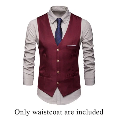 Mens V Neck Single-breasted Vest Coat Business Dress Waistcoat With Pockets US ♡ - Image 1 of 4
