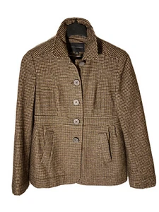 Banana Republic Women Size 10 Wool/Linen Blend Houndstooth Hacking Blazer Jacket - Picture 1 of 9
