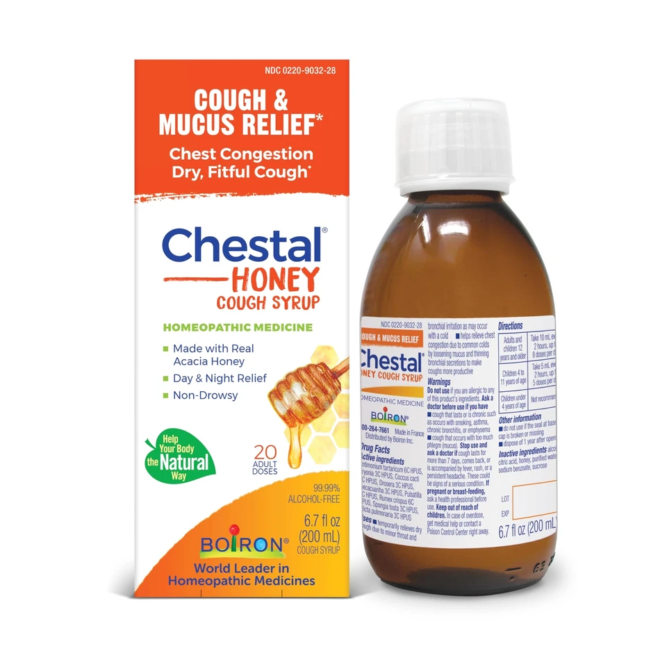Boiron Chestal Honey Cough Syrup Day Night Relief for Chest Congestion 6.7 oz - Image 1 of 4