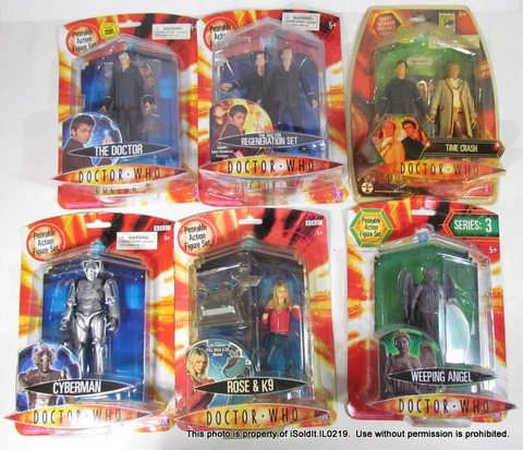 6-PC NEW DOCTOR WHO ACTION FIGURES Time Crash, Regeneration Set, Cyberman + Cover