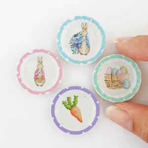 Miniature Easter Peter Rabbit Bunny Plates Set Handmade Dollhouse Kitchen Decor - Picture 1 of 7