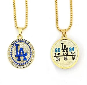 2024 Dodgers Championship Necklace LA Fan World Series Tribute 24” Gold Chain - Picture 1 of 3