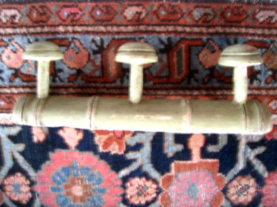 Antique French Hat Coat Rack Wood PEG Faux Bamboo VNTG 3 pegs "as found" REDUCED - Image 1 of 4