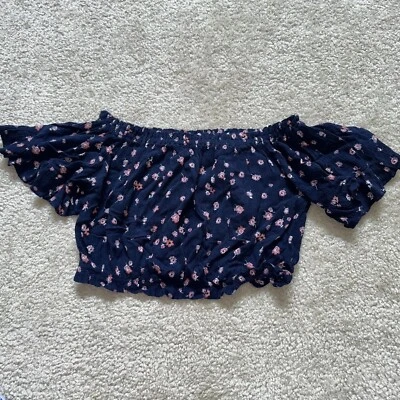 Full Tilt Cropped Belly Top  Flutter Sleeves Off The Shoulder Floral Size XS - Image 1 of 4
