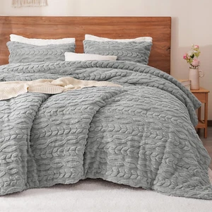 Fluffy Sherpa Fleece Comforter Set King, 3 Pieces Warm Fuzzy Soft Bedding Comfor - Picture 1 of 7